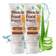 Miracle of Aloe Foot Repair Cream bottle demonstrates soothing formula for cracked heels