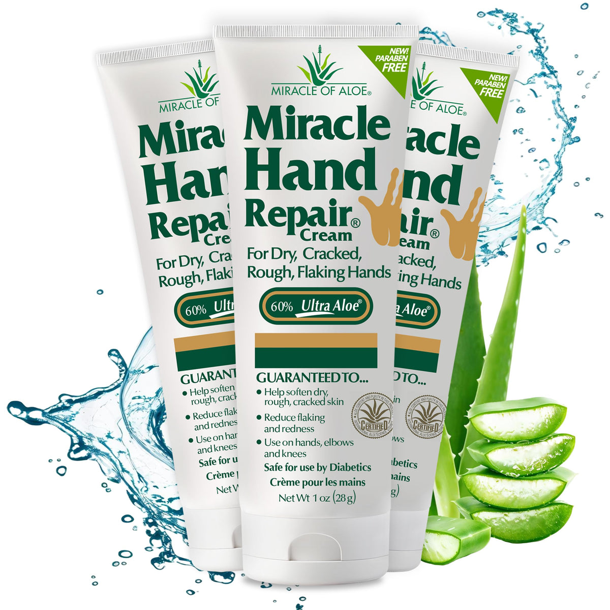 Miracle of Aloe hand repair cream with 60% gel for deep hydration.