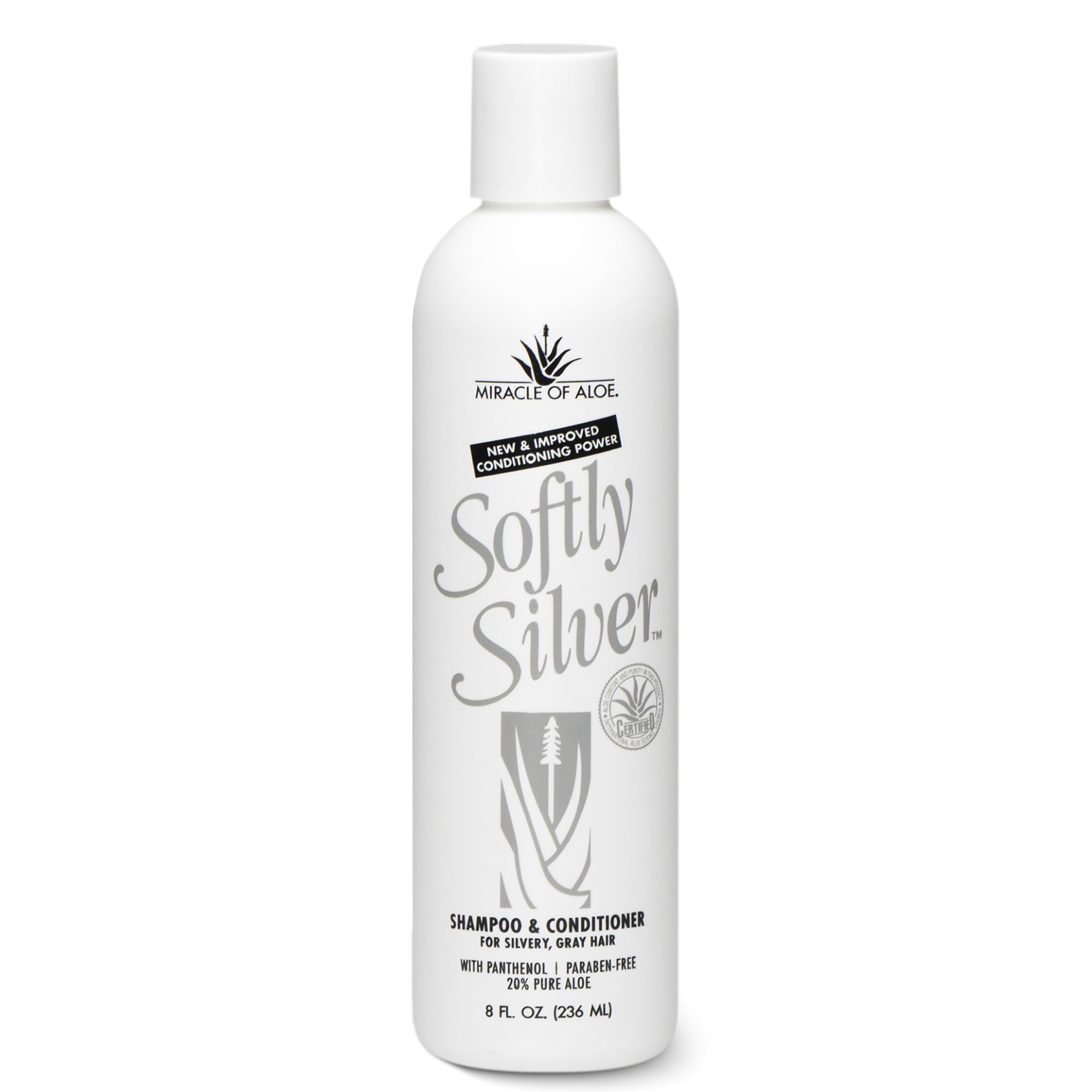 Mature gray hair with enhanced luster after using Miracle of Aloe Softly Silver.
