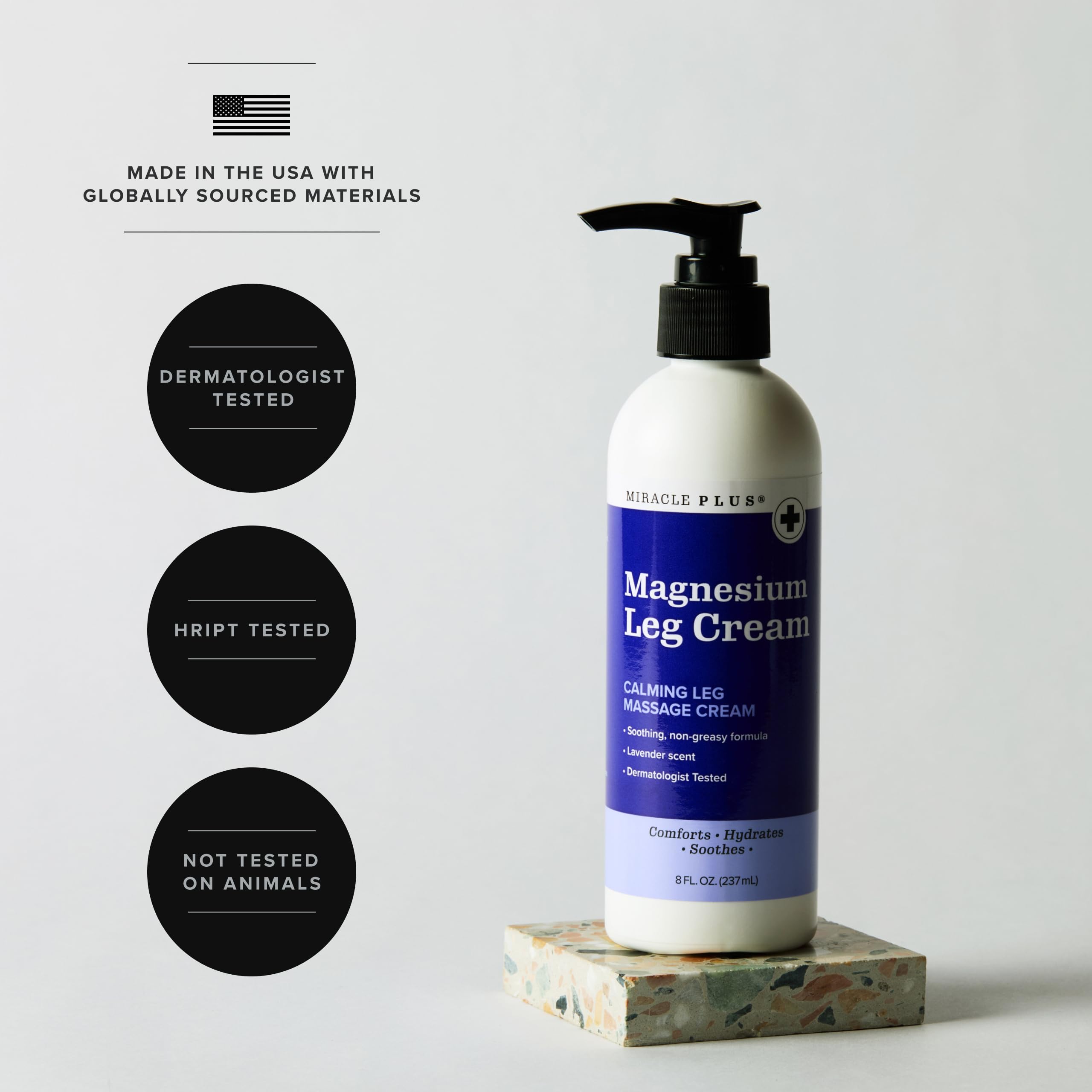 Miracle Plus Magnesium Cream being applied via massage on legs after activity.