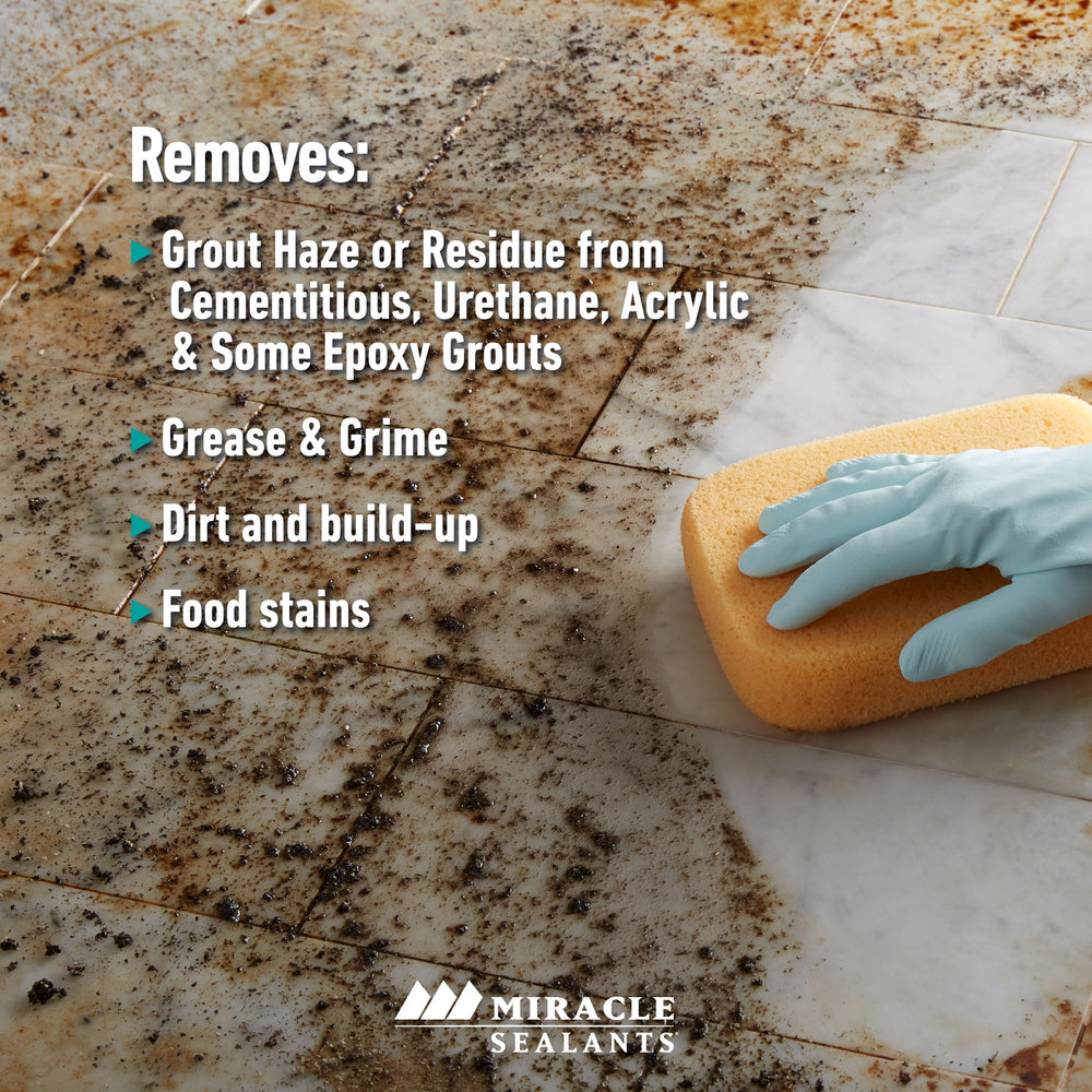 Miracle Sealants cleaner on natural stone close-up, safe for polished surfaces.