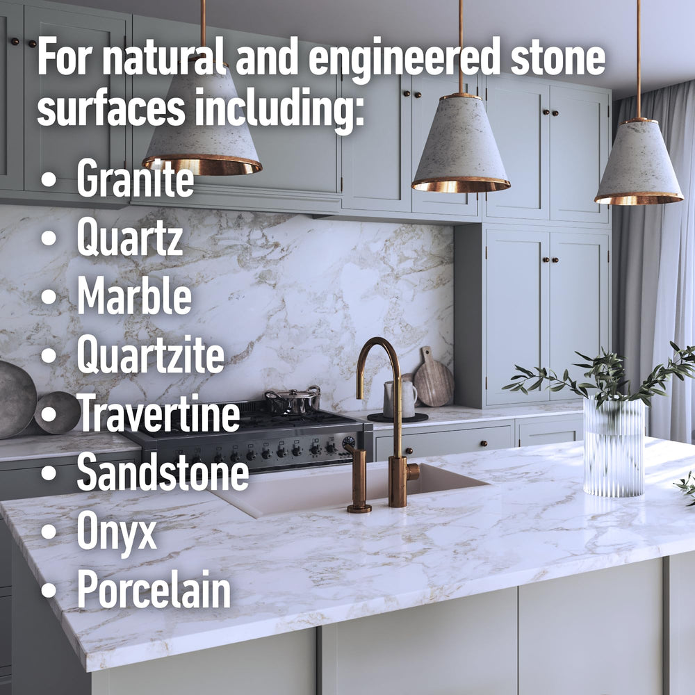 Miracle Sealants Daily Cleaner on kitchen surfaces spray removes grease effectively.