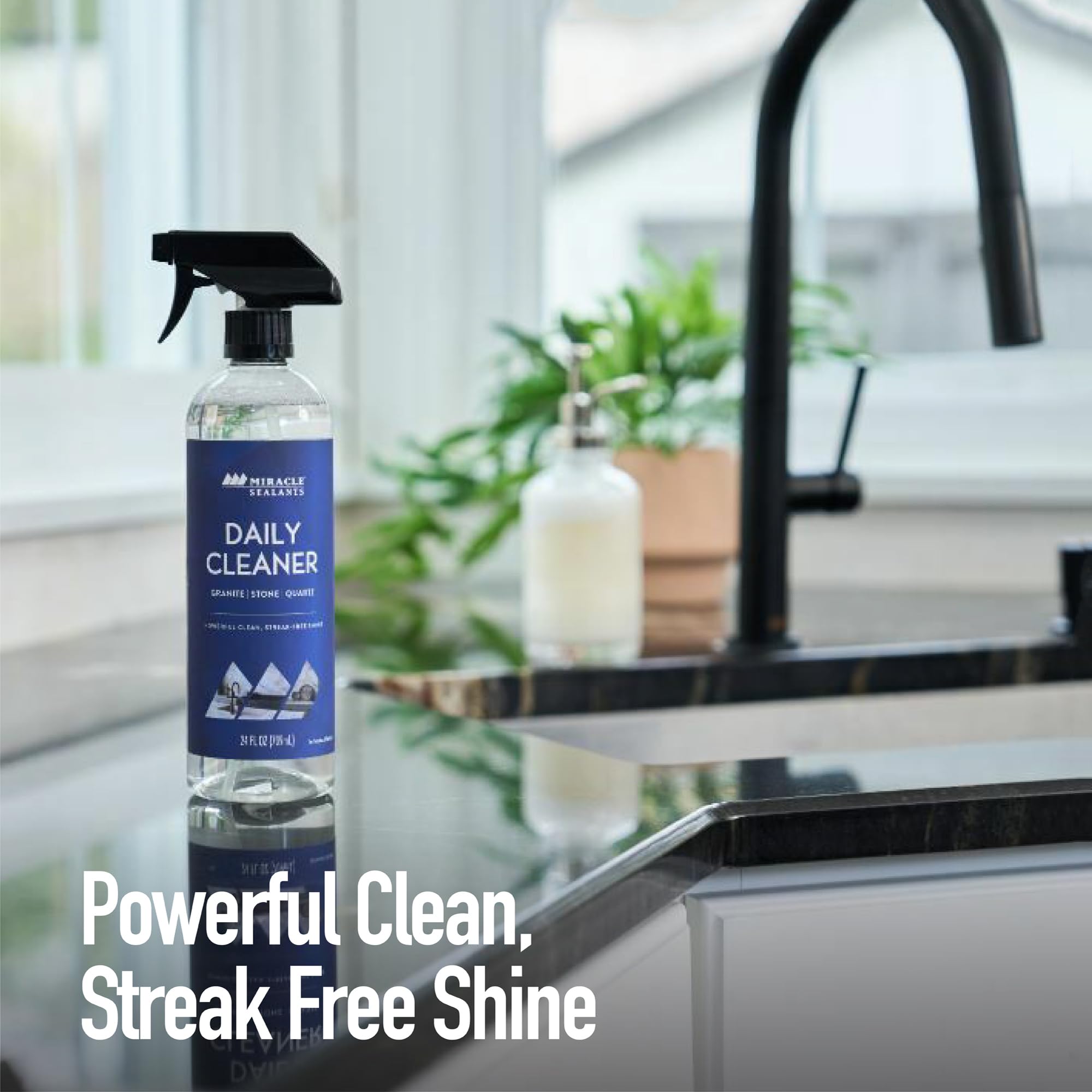 Miracle Sealants Daily Cleaner on marble countertops spray leaves a bright citrus aroma.