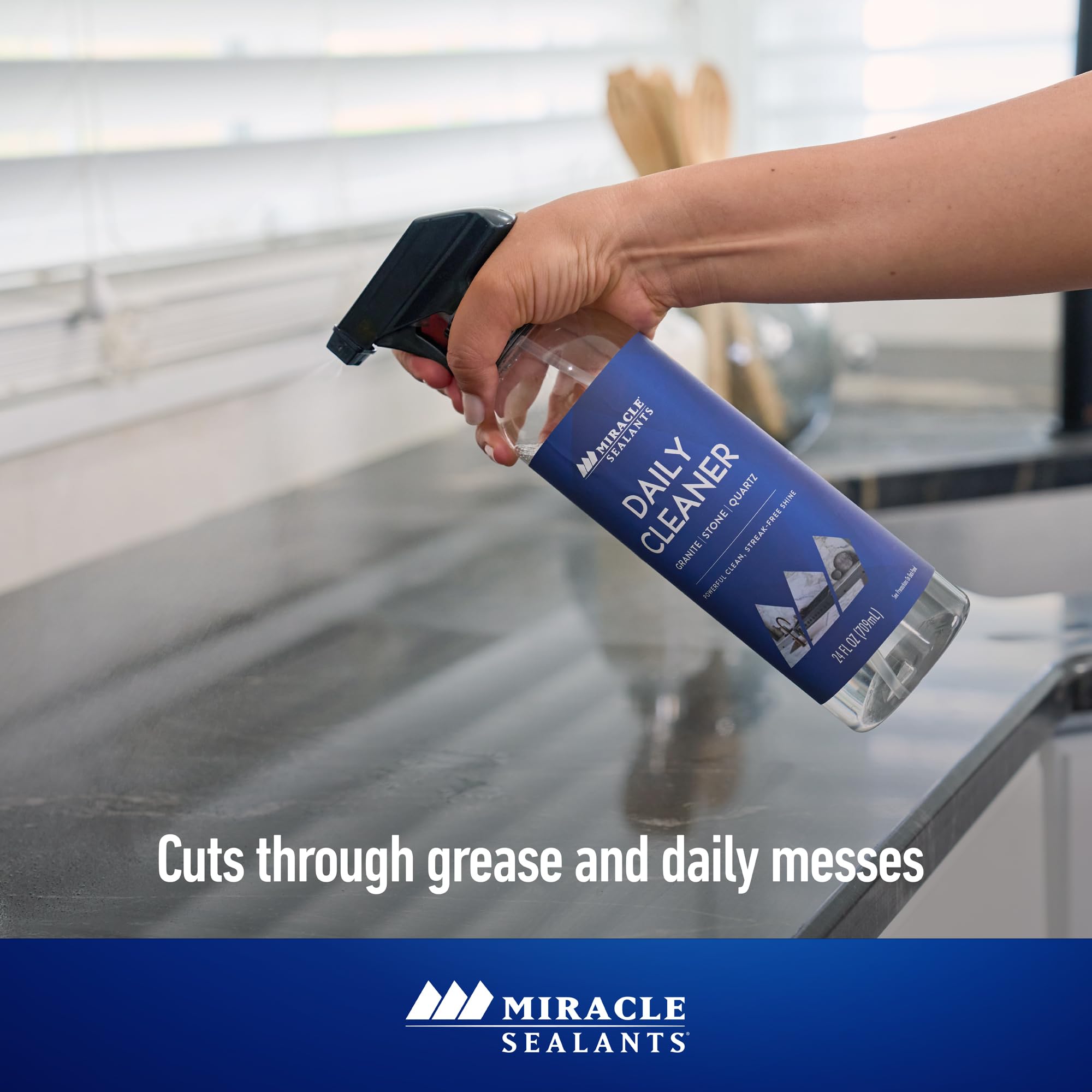 Miracle Sealants Daily Cleaner offers streak-free shine on stone surfaces.