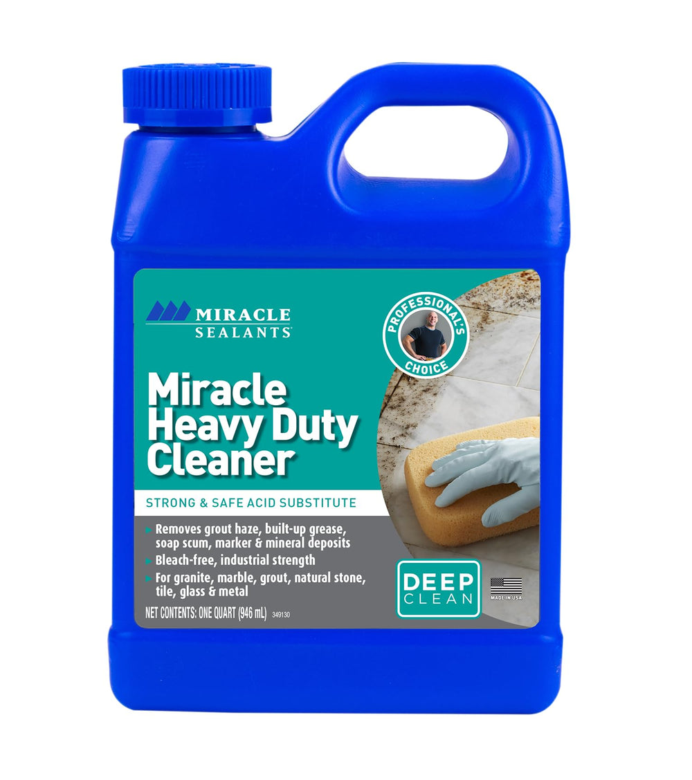 Miracle Sealants heavy-duty cleaner bottle, removes grout haze from tiles safely.