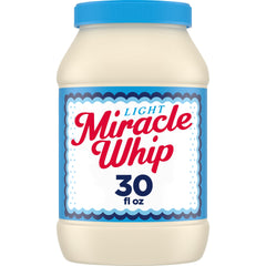 Miracle Whip Light dressing jar front view shows creamy, tangy flavor for everyday meals.