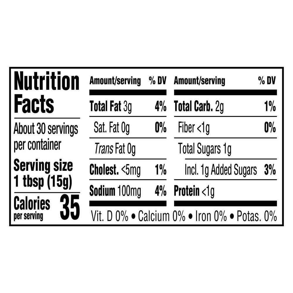 Miracle Whip Original Dressing jar back label with ingredients and kosher certification