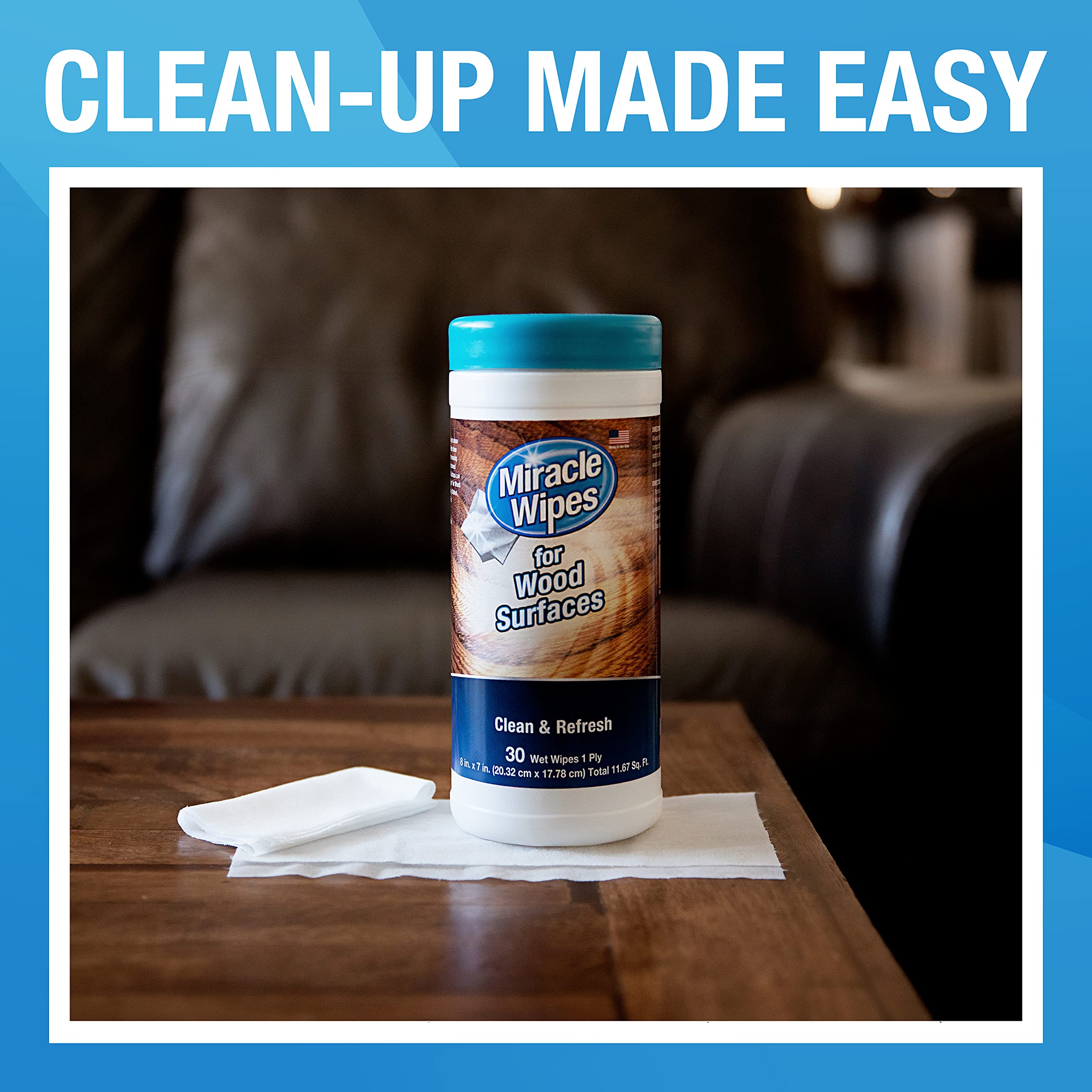 MiracleWipes made-in-usa 30-count pack for convenience.