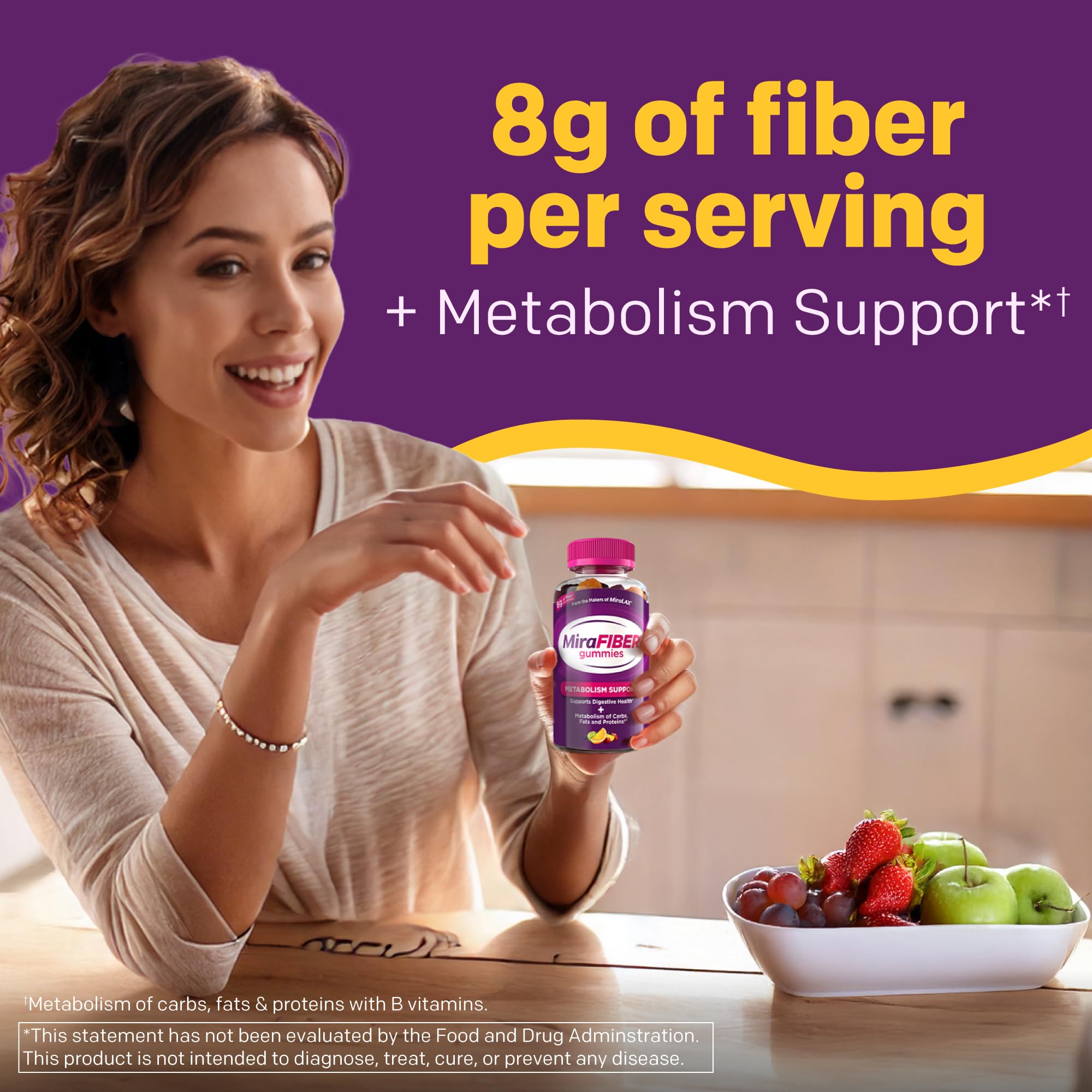 MiraFIBER label close-up emphasizing B vitamins for metabolism support