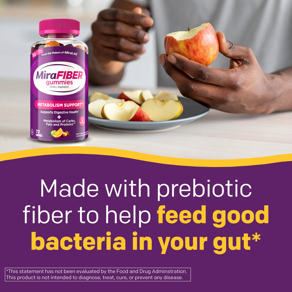 MiraFIBER gummies displayed on grocery shelf for adults