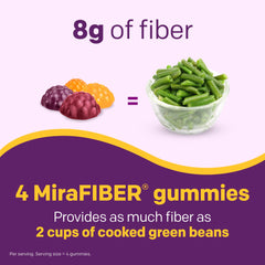 MiraFIBER Gummies pouring into a glass for on-the-go use