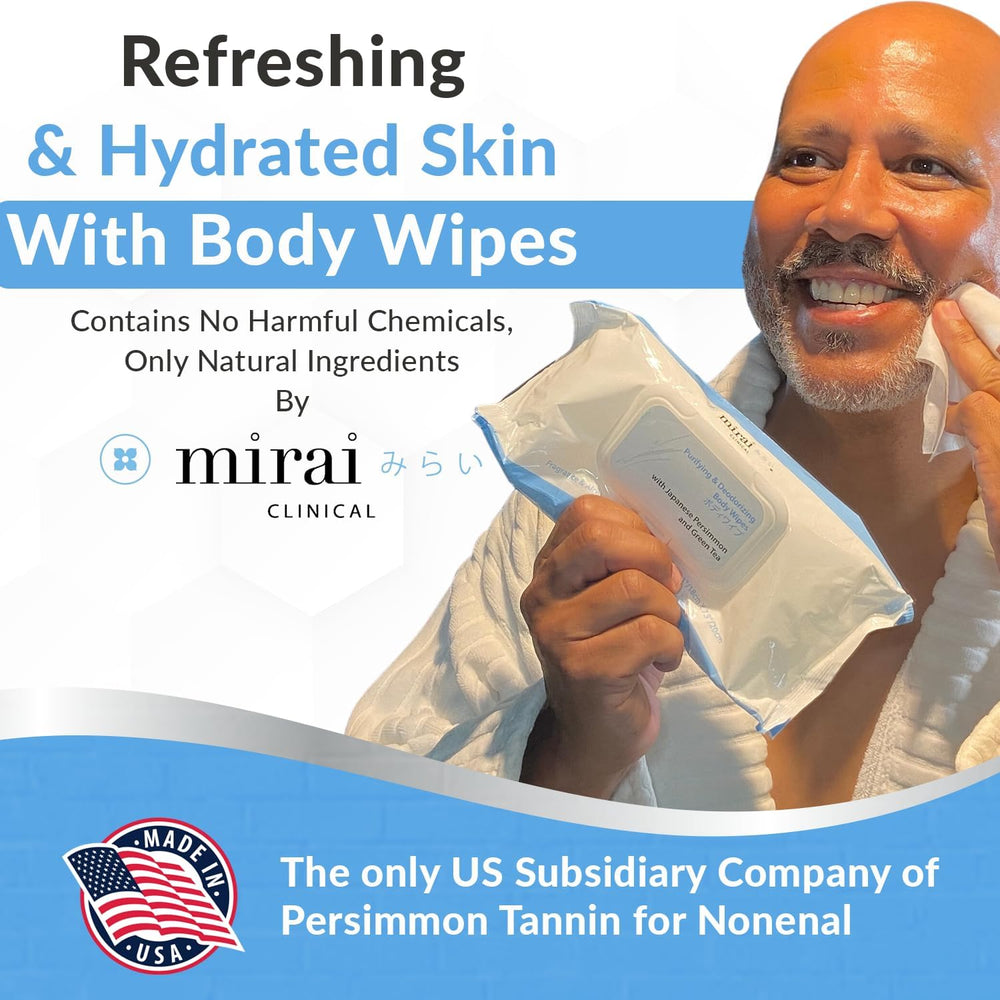 Mirai Deodorizing Wipes in groin area provide gentle cleansing and odor control