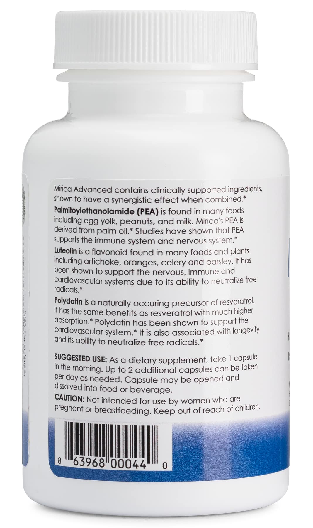 Mirica Advanced capsules in hand illustrate portability and easy dosing.