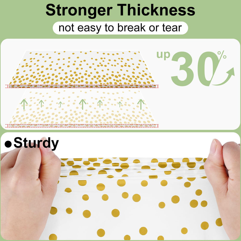 Misaya waterproof disposable tablecloth set for outdoor picnics with gold dot detail.