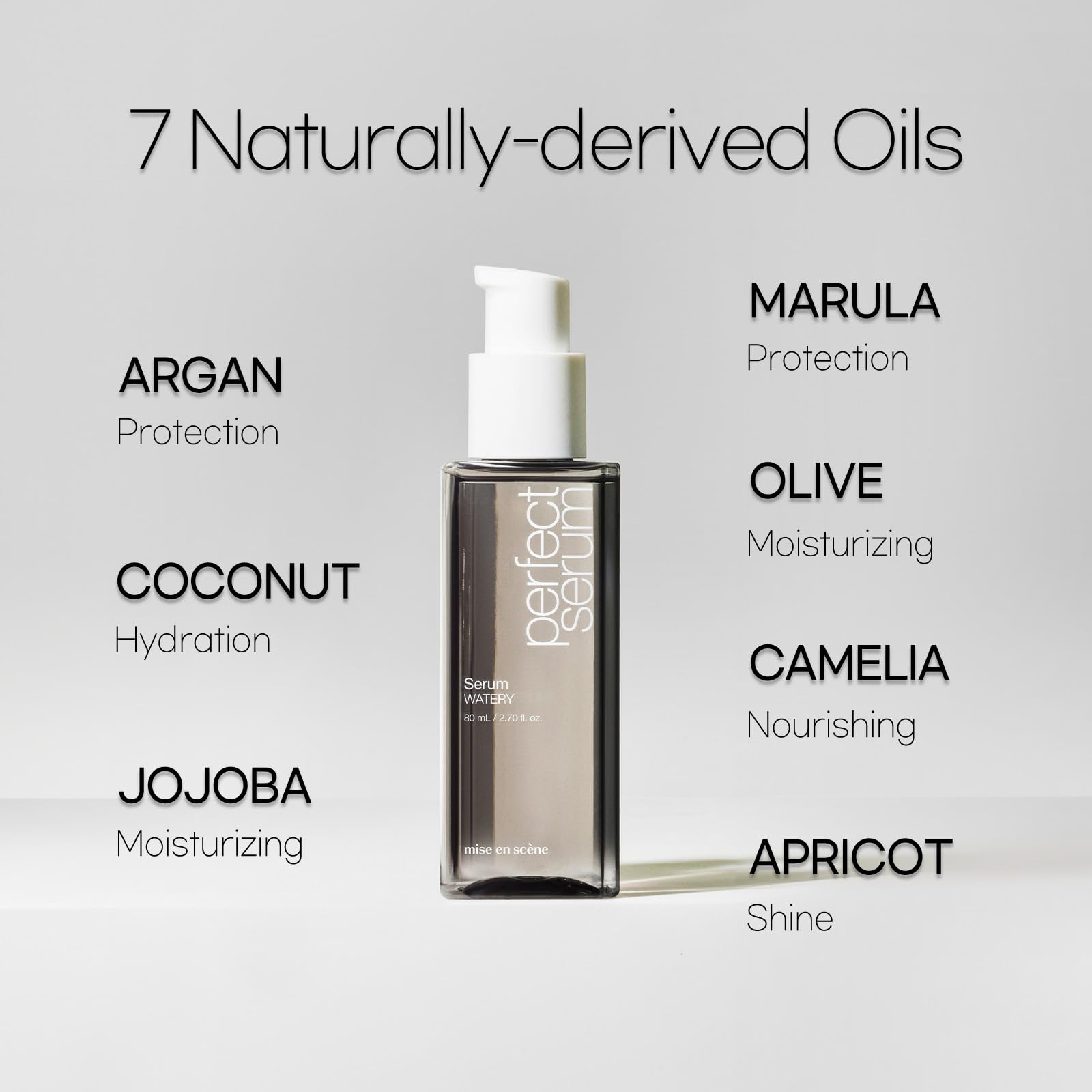 Mise En Scene Perfect Serum Watery olive coconut apricot marula oils nourishes hair