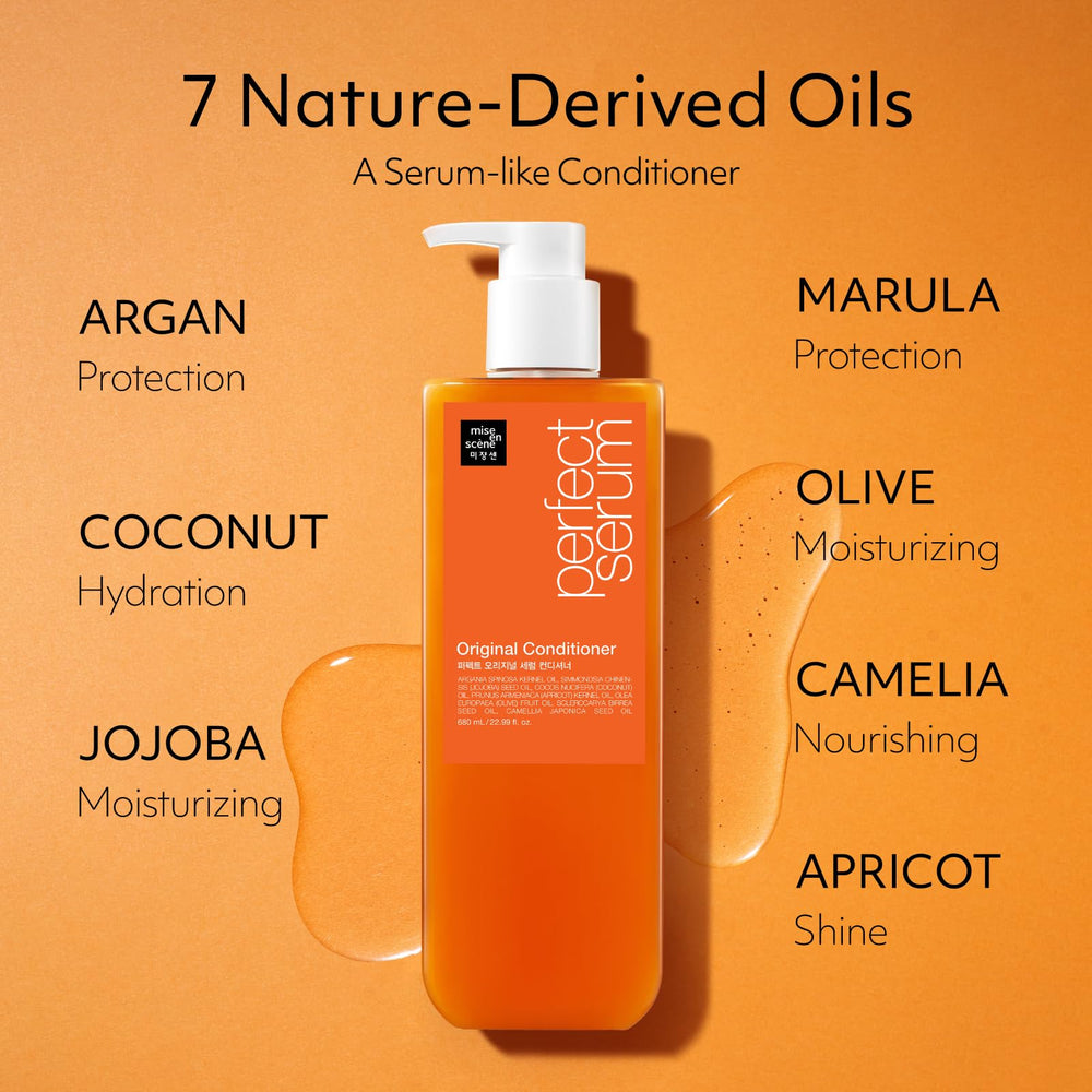 Mise En Scene conditioner applied to hair for a smooth, glossy finish.