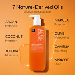 Mise En Scene conditioner applied to hair for a smooth, glossy finish.