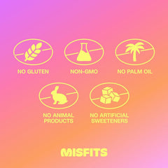 Misfits vegan protein bars arranged to highlight plant-based protein fueling workouts