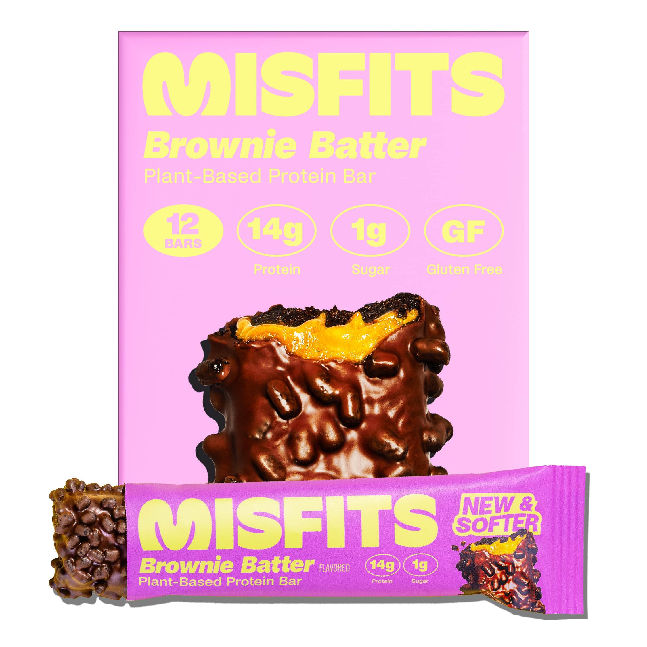Misfits vegan protein bar with fudgey brownie center for post-workout satisfaction