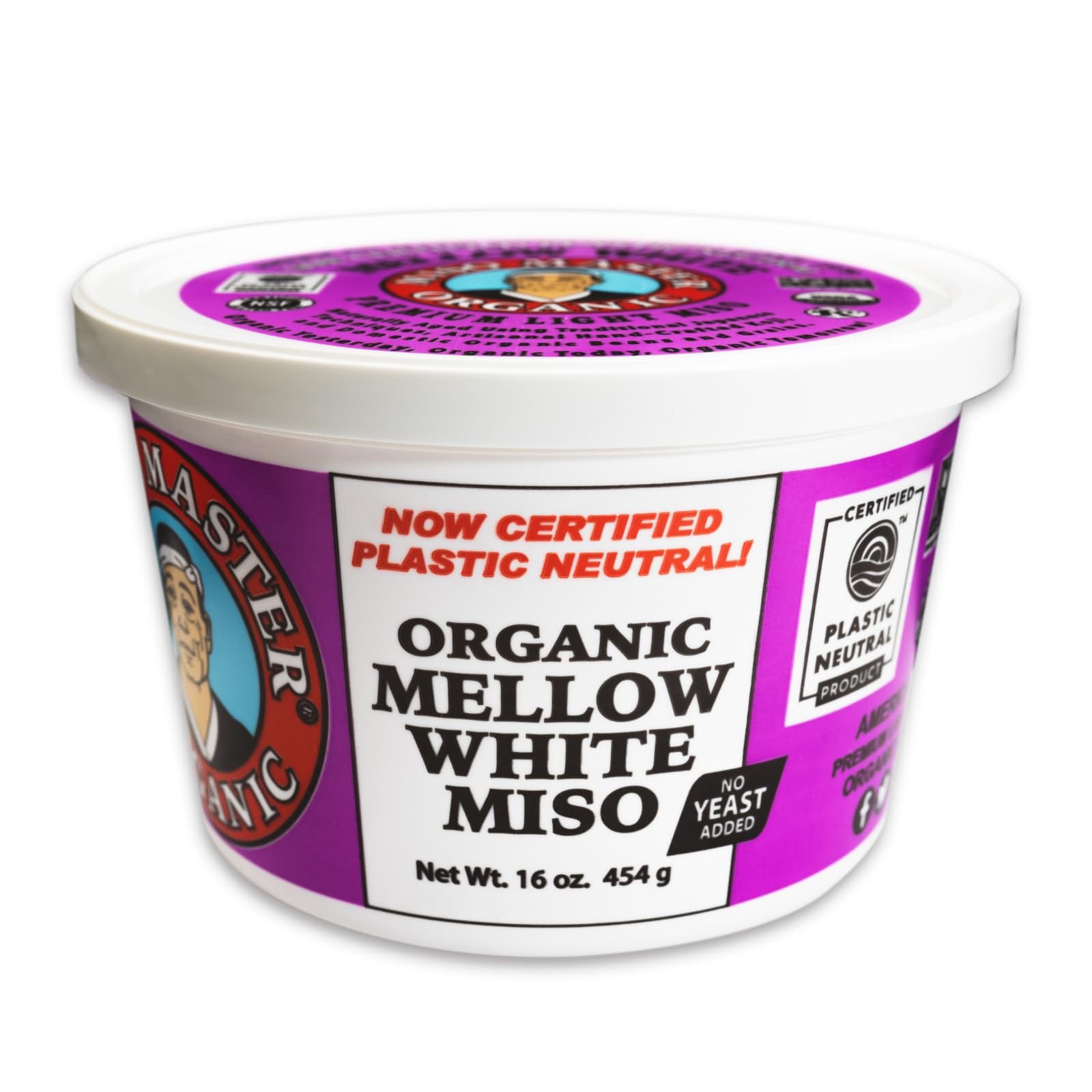 Miso Master Organic Mellow White miso tub with smooth, mellow umami.