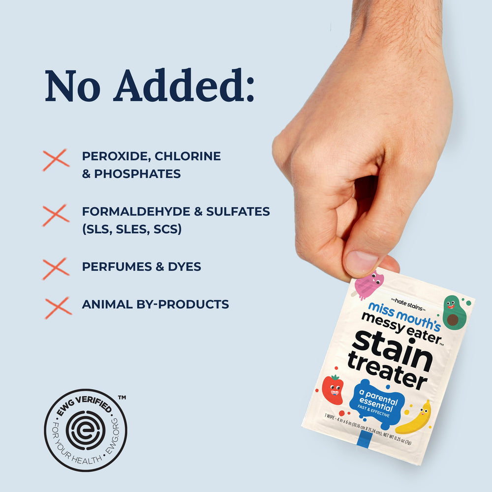 Miss Mouth's baby clothes stain remover on newborn fabrics