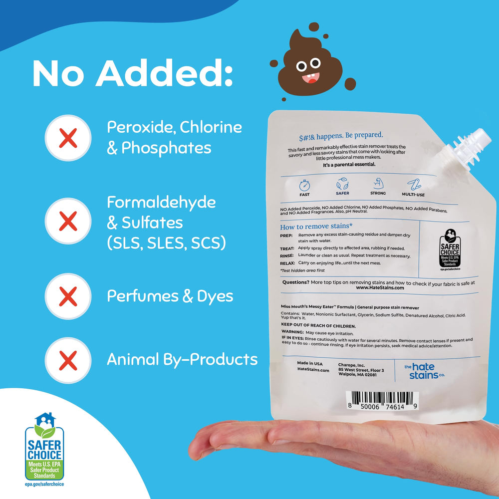 Miss Mouth's Messy Eater Stain Treater brightens baby onesies after mealtime.