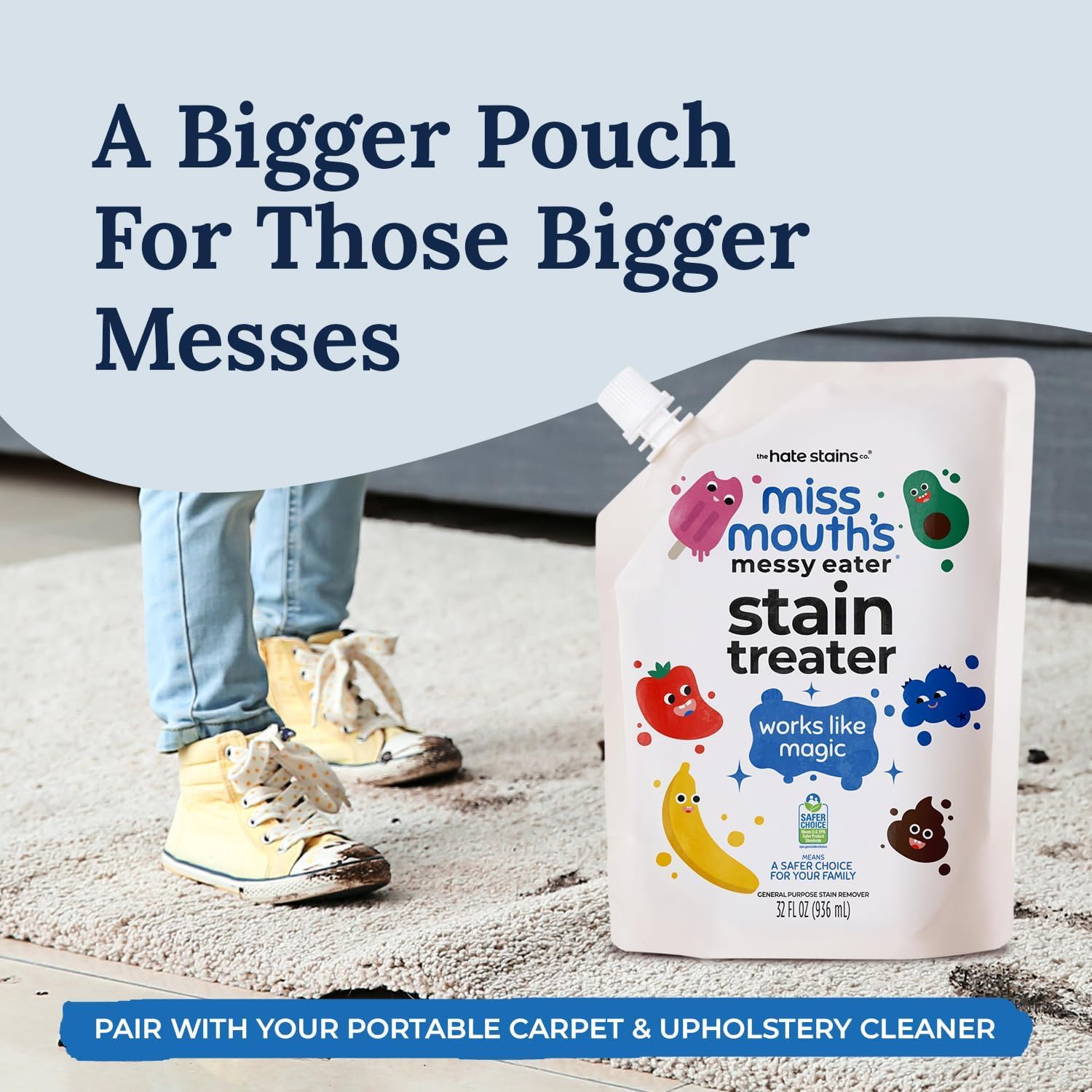 Miss Mouth's Messy Eater Stain Treater spray applied to a garment.