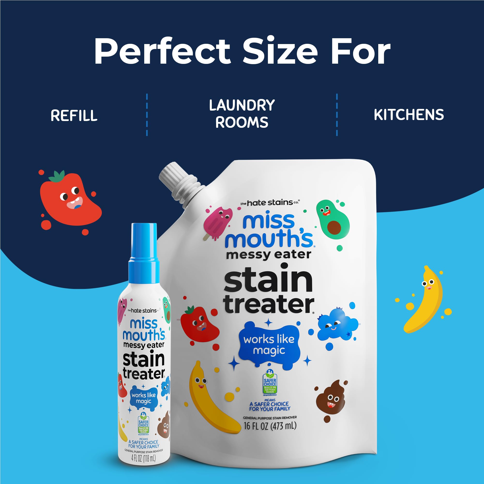 Miss Mouth's Messy Eater Stain Treater travel-friendly size for on-the-go messes.