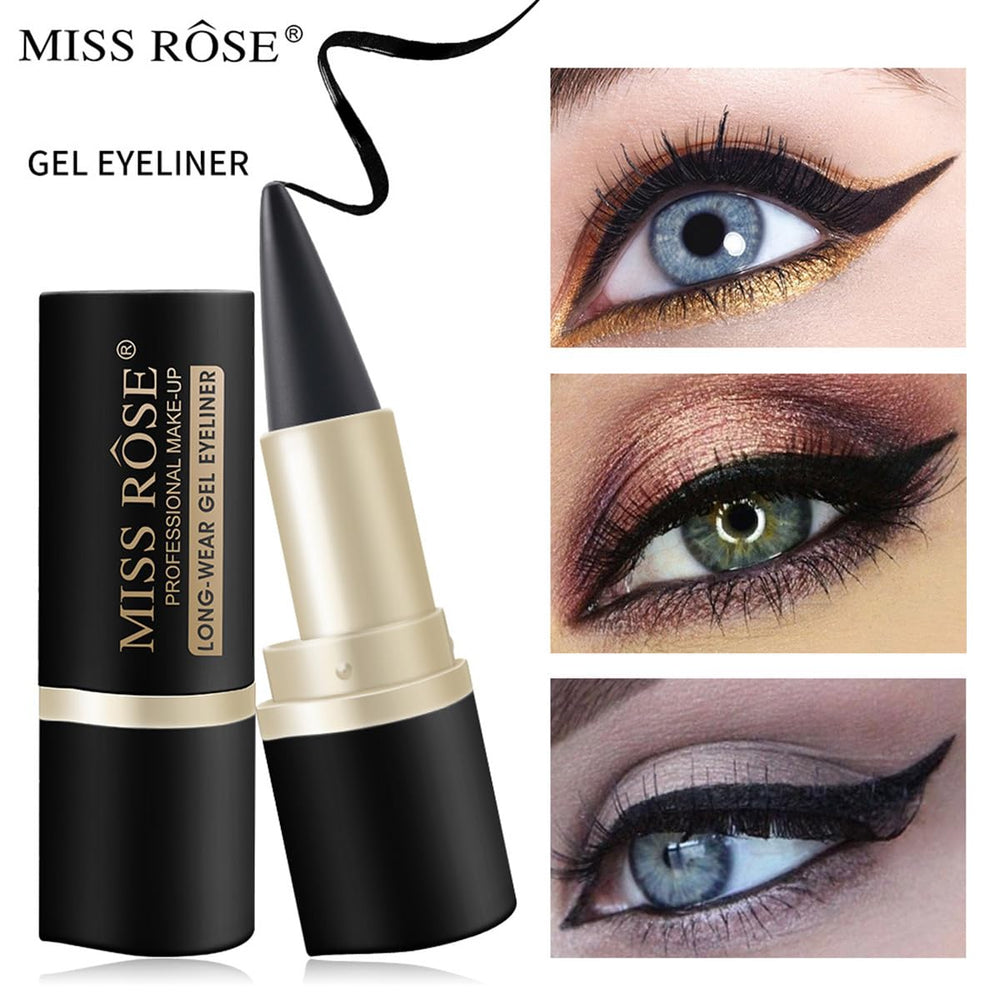 MISS ROSE M gel eyeliner swatch shows rich pigment on skin.