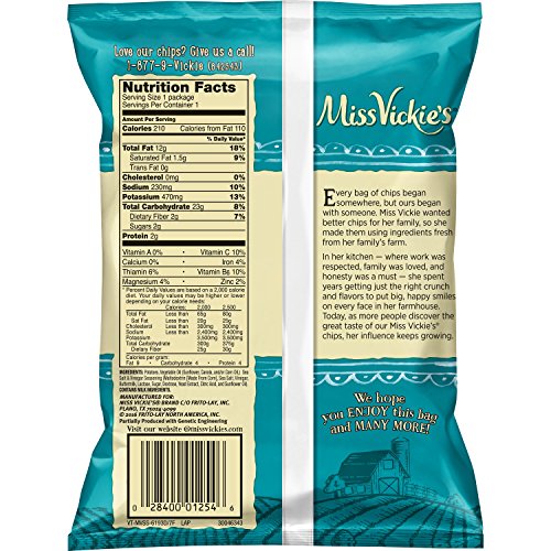 Miss Vickie's crispy kettle chips close-up showing tangy flavor, perfect with dips.