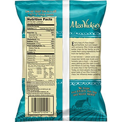 Miss Vickie's crispy kettle chips close-up showing tangy flavor, perfect with dips.