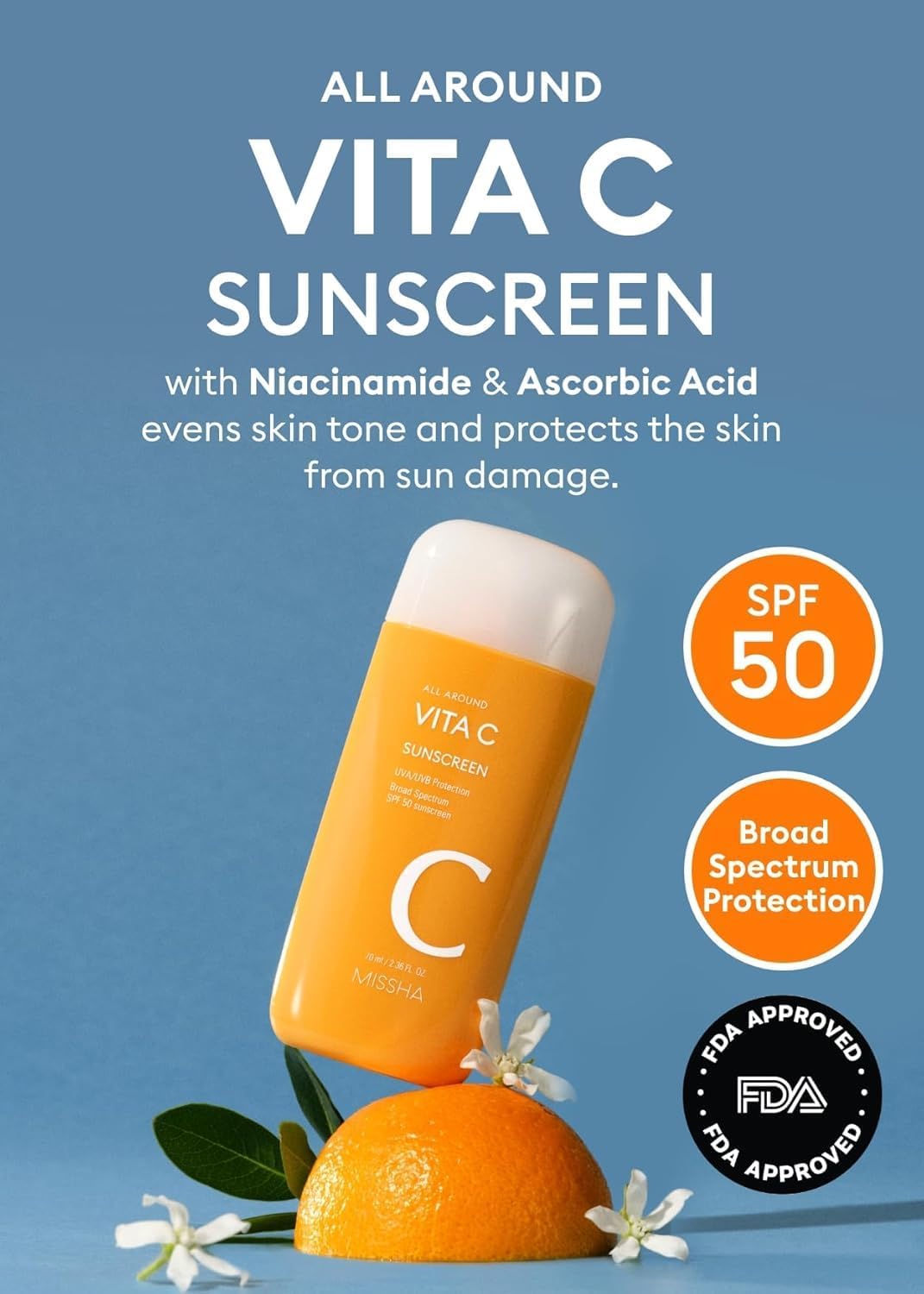 MISSHA All Around Vita C Sunscreen texture swirl highlighting a sheer, fast-absorbing finish.