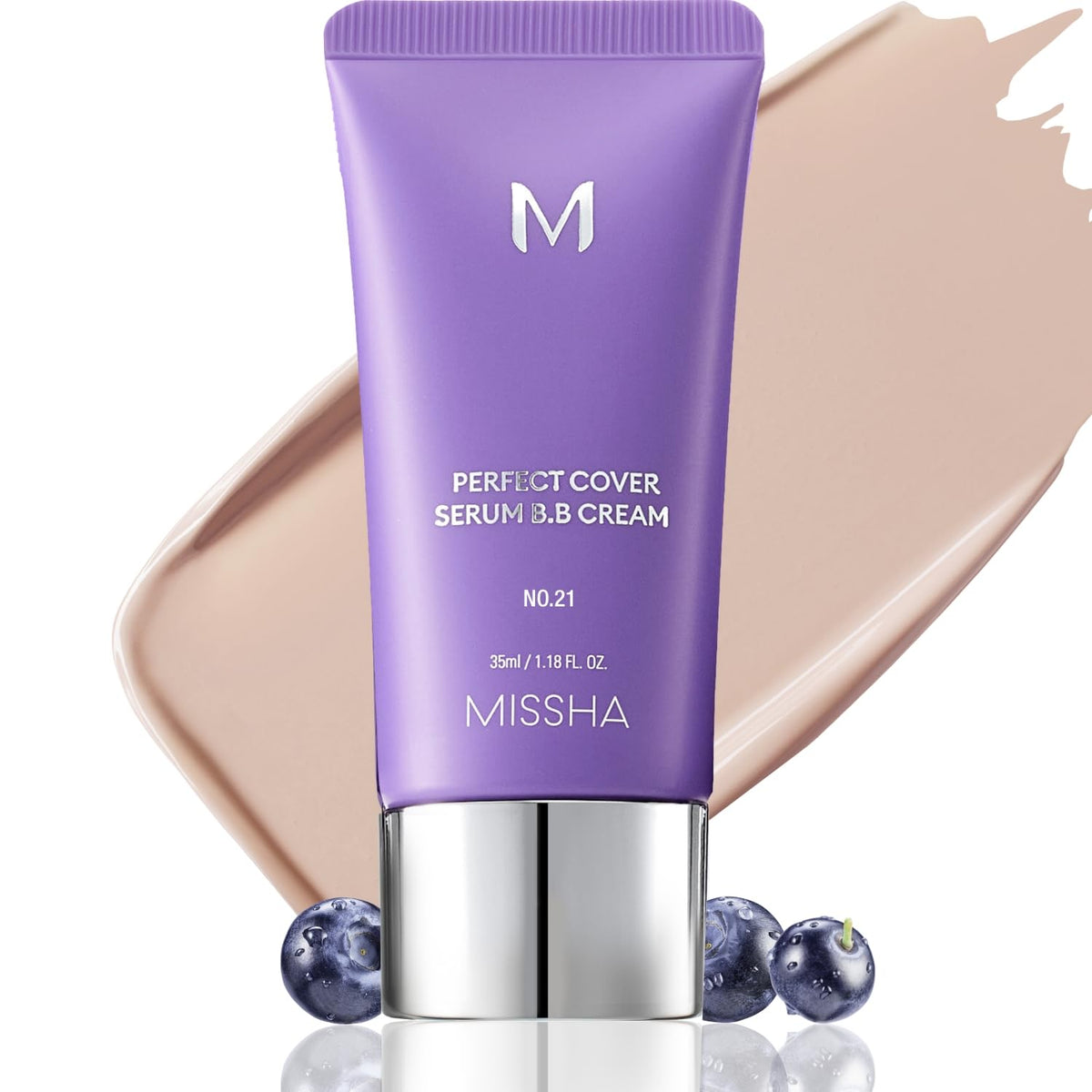 MISSHA M Perfect Cover Serum BB Cream No.21 jar close-up showing buildable coverage