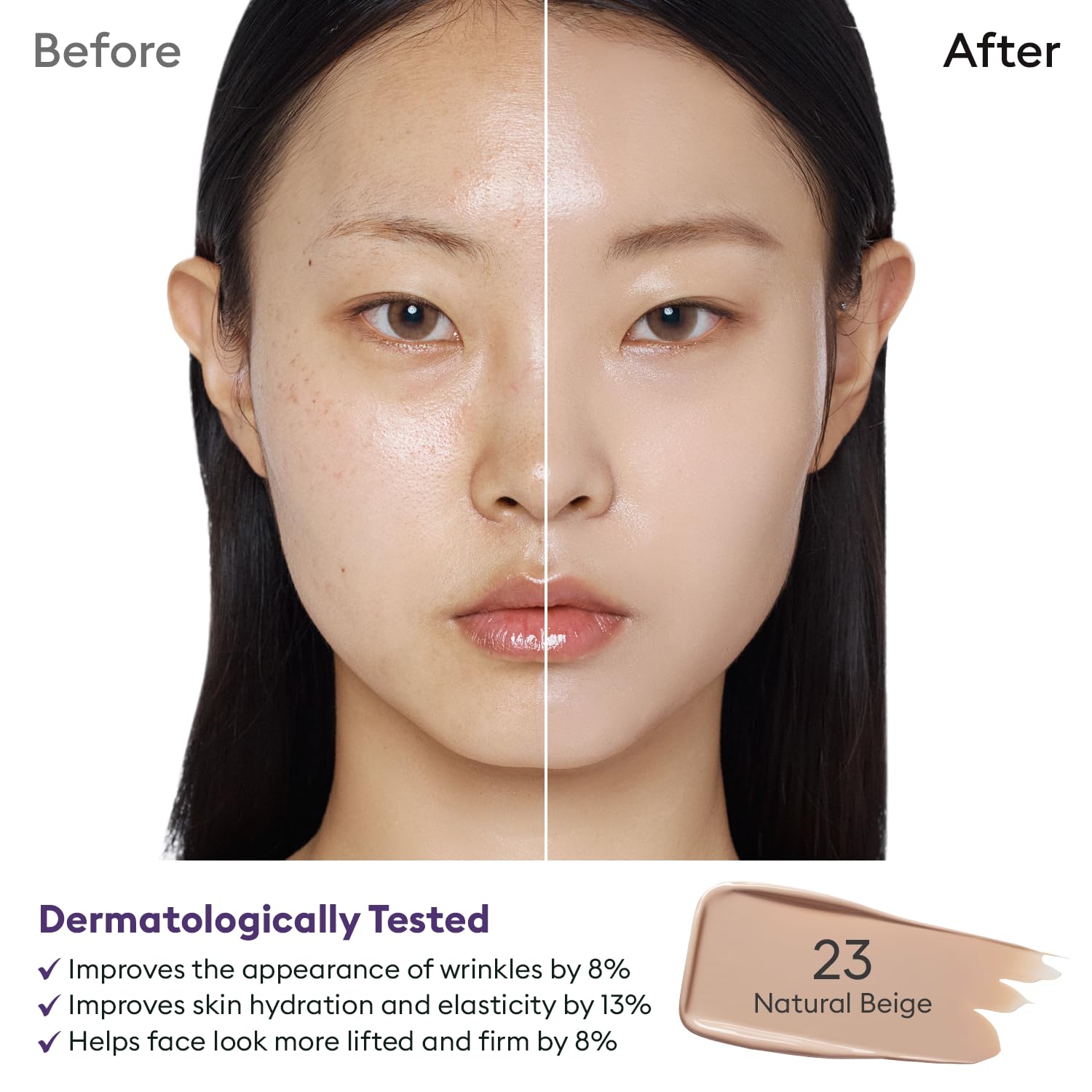 MISSHA M Perfect Cover Serum BB Cream No.23 skin tone swatches showing natural match.