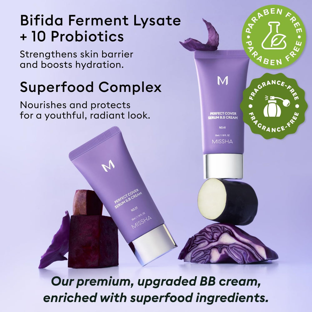 MISSHA M Perfect Cover Serum BB Cream hydration close up suggests moisturized comfortable wear