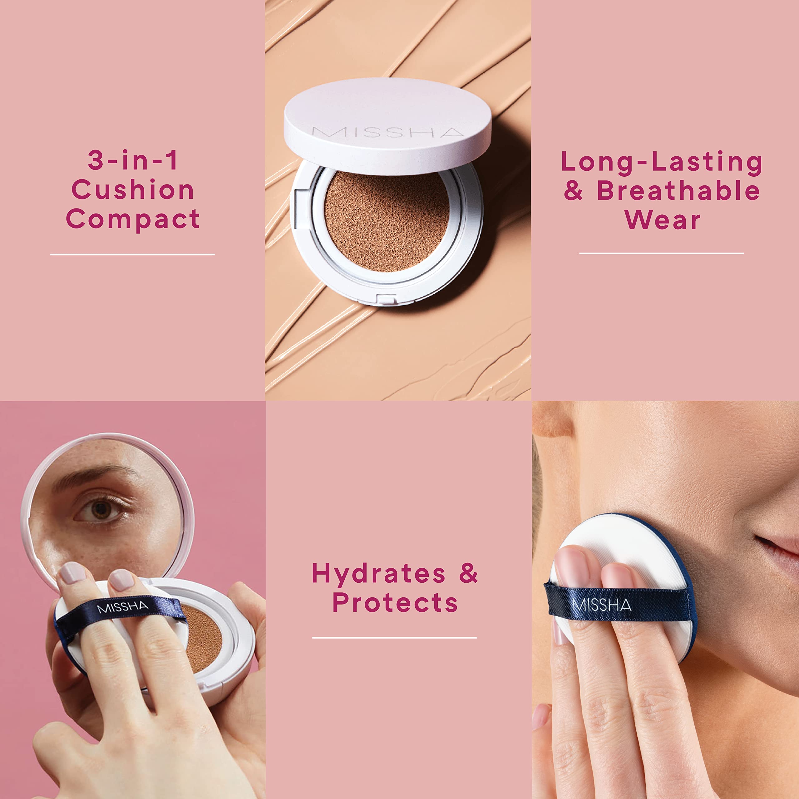 MISSHA Magic Cushion sponge-hybrid highlights easy, blendable coverage.
