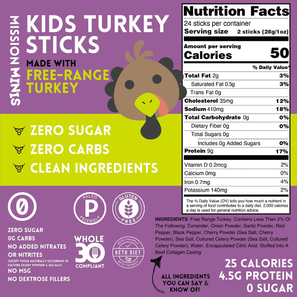 Mission Meats Kids Turkey Sticks 0.5oz single, convenient on-the-go protein for kids.
