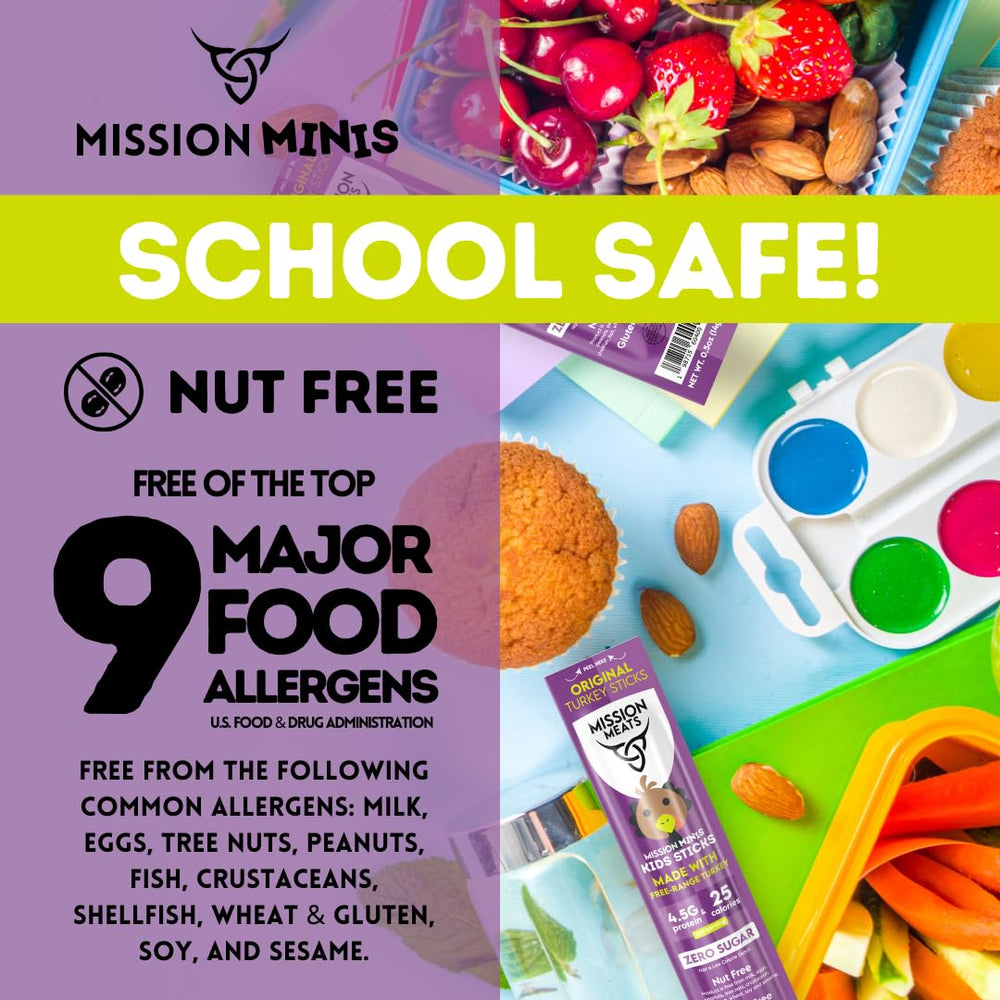 Mission Meats Kids Turkey Sticks gluten- and nut-free, safe for allergy-conscious kids.