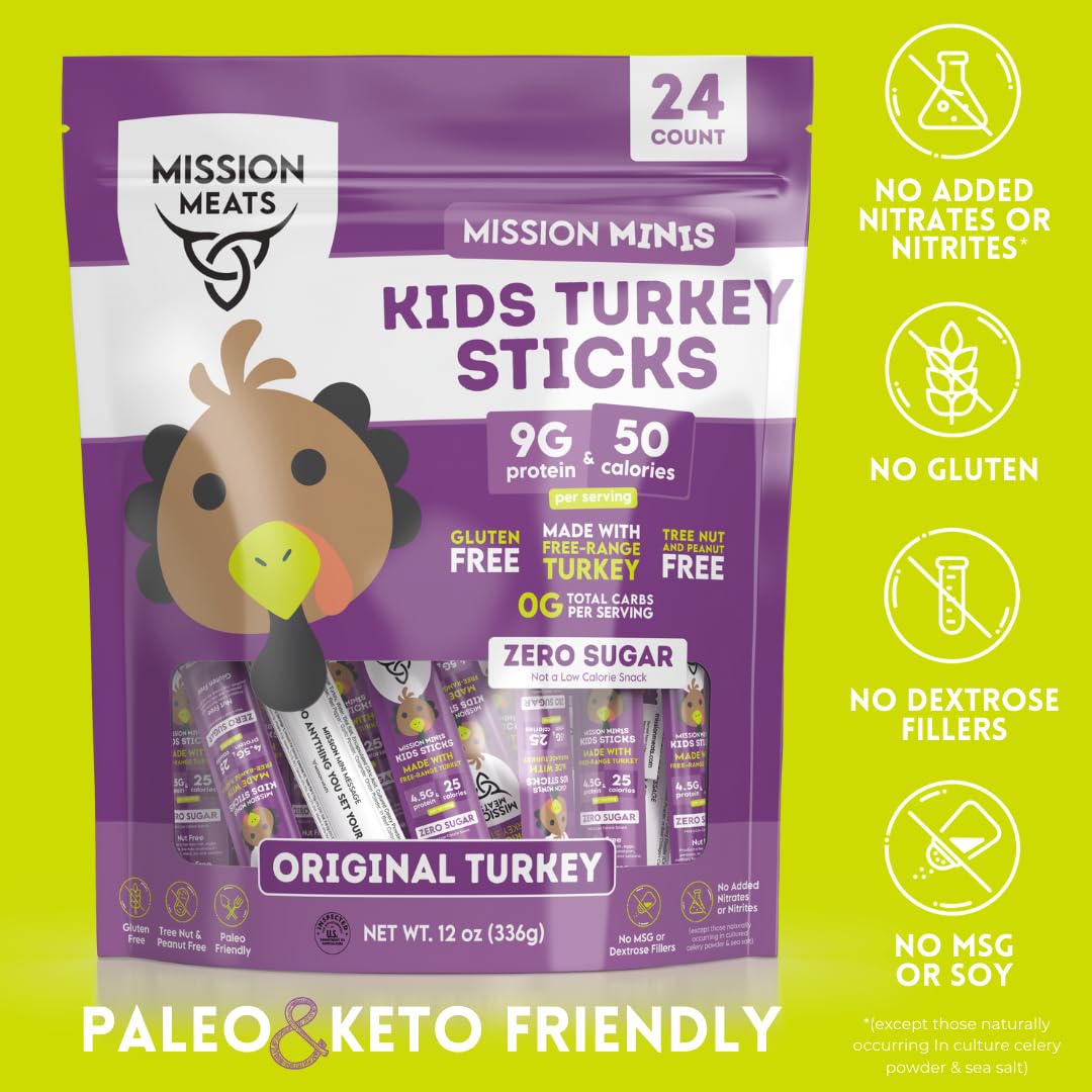 Mission Meats Kids Turkey Sticks ideal for school lunches or team snacks.