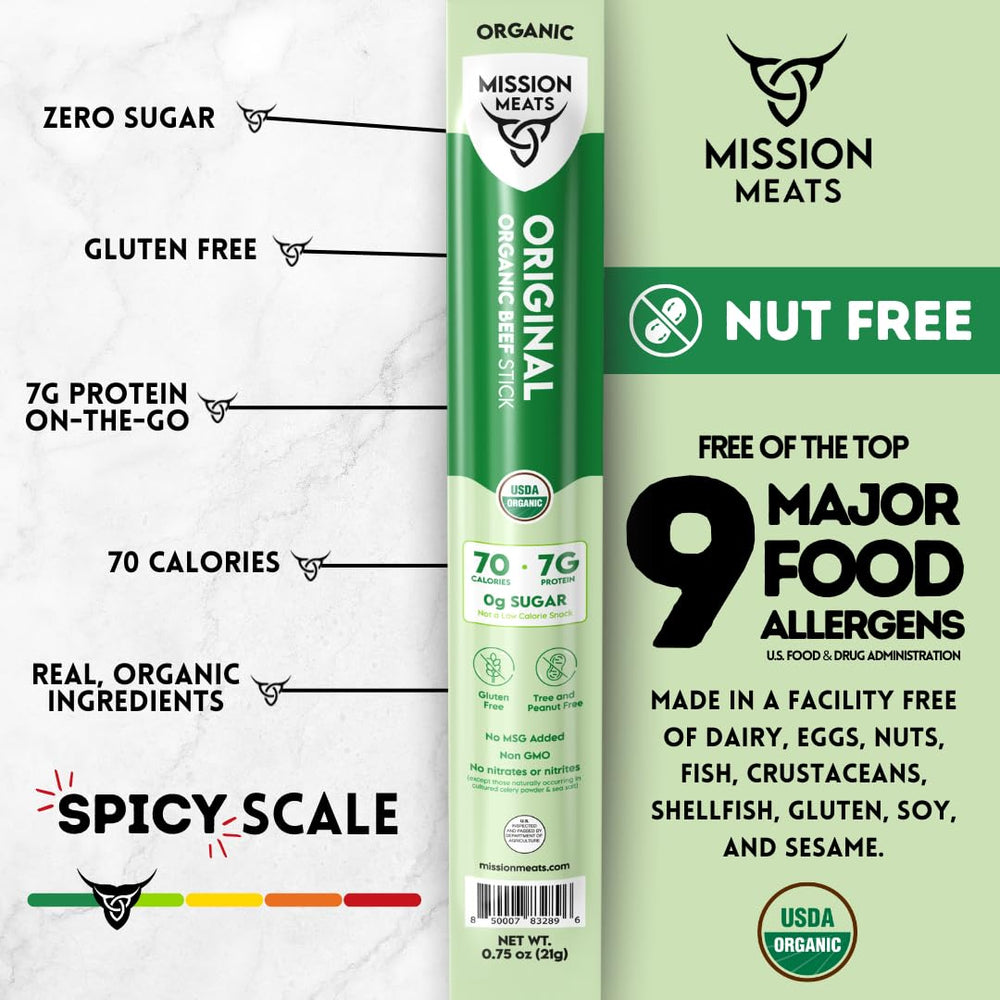 Mission Meats organic beef sticks smoked in the USA for rich flavor