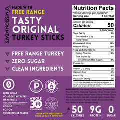 Mission Meats turkey sticks in lunchbox, convenient high-protein snack for kids and adults.