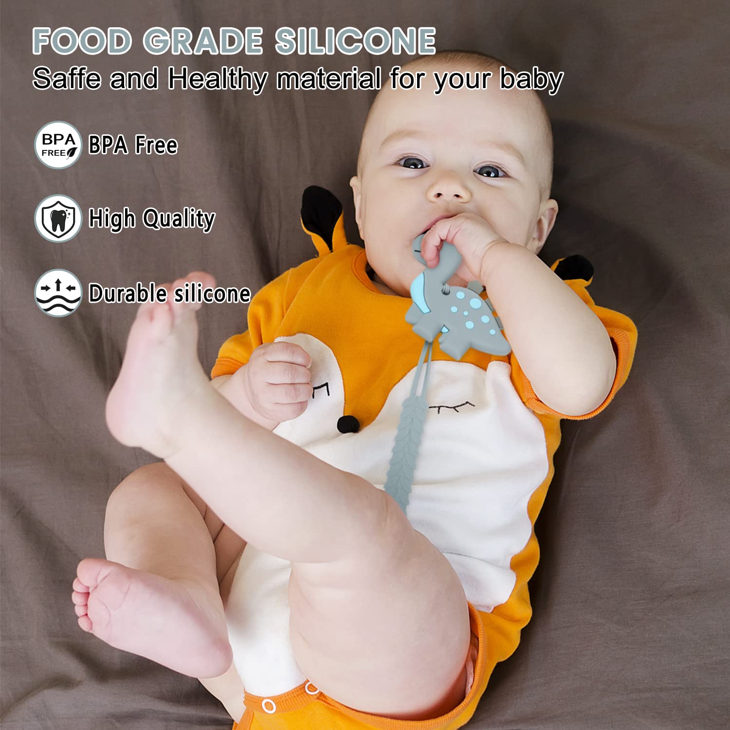 MISSLILI baby teether on clip in use during playtime