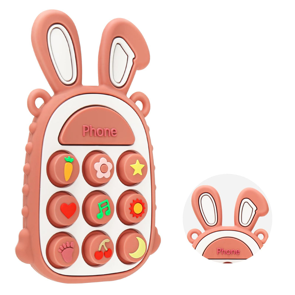 MISSLILI bunny-ears teether soothes gums with soft textured ears.