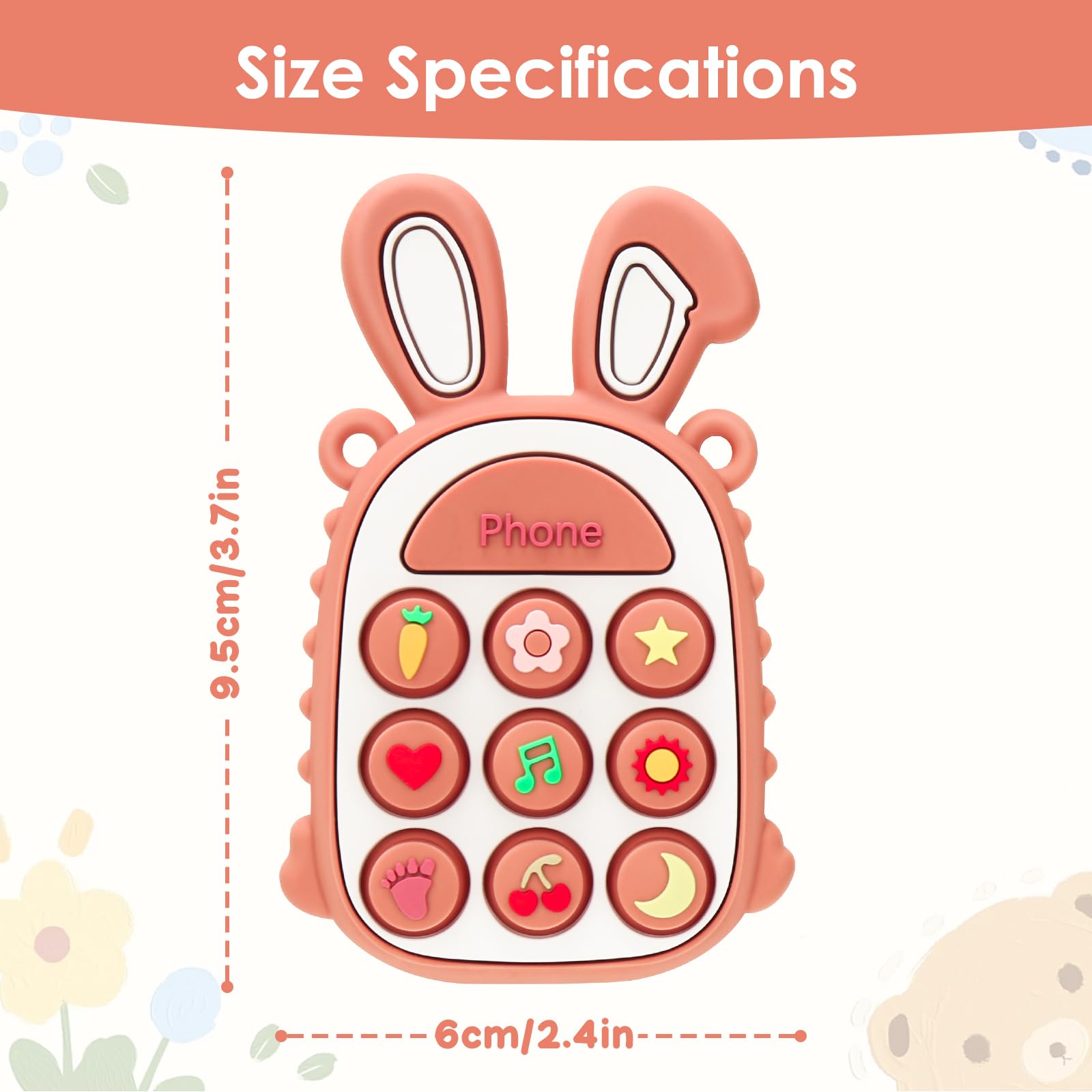 MISSLILI phone-shaped teether offers button play and gentle rattle.