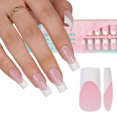 Misssix French gel nail tips 240pcs, long square pink, for strong adhesion and easy DIY nails.