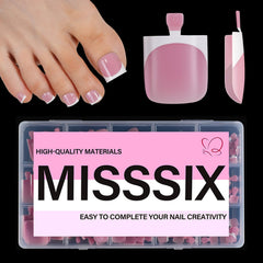 Misssix French Tip press-on toe nails pack for quick, salon-quality results at home.