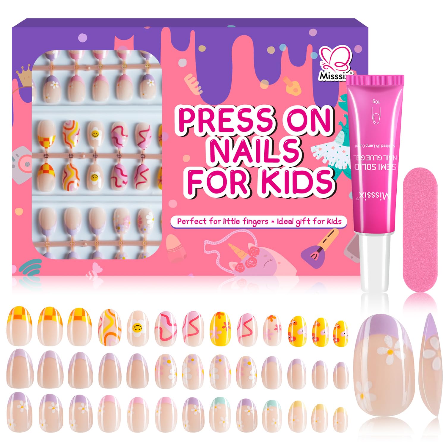 Misssix kids press-on nails 78-piece package for easy weekend nail art