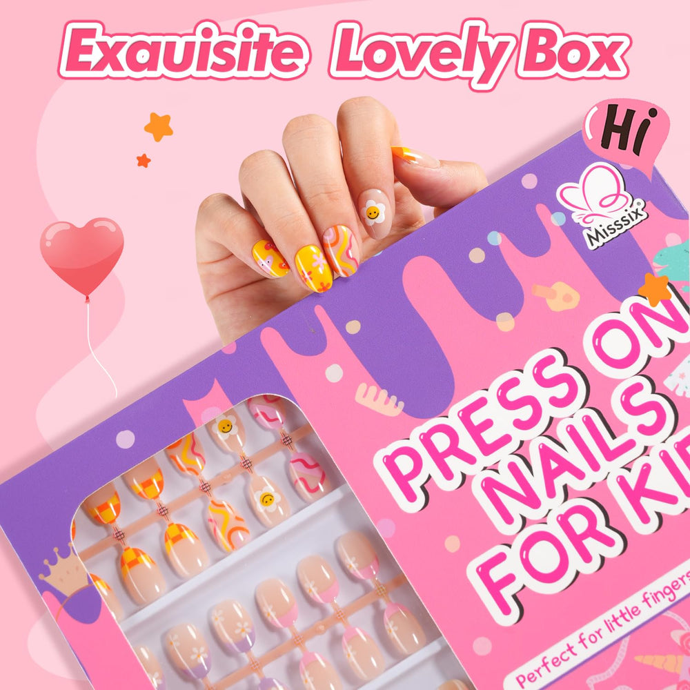 Misssix kids nails with cartoon designs ideal for birthday dress-up