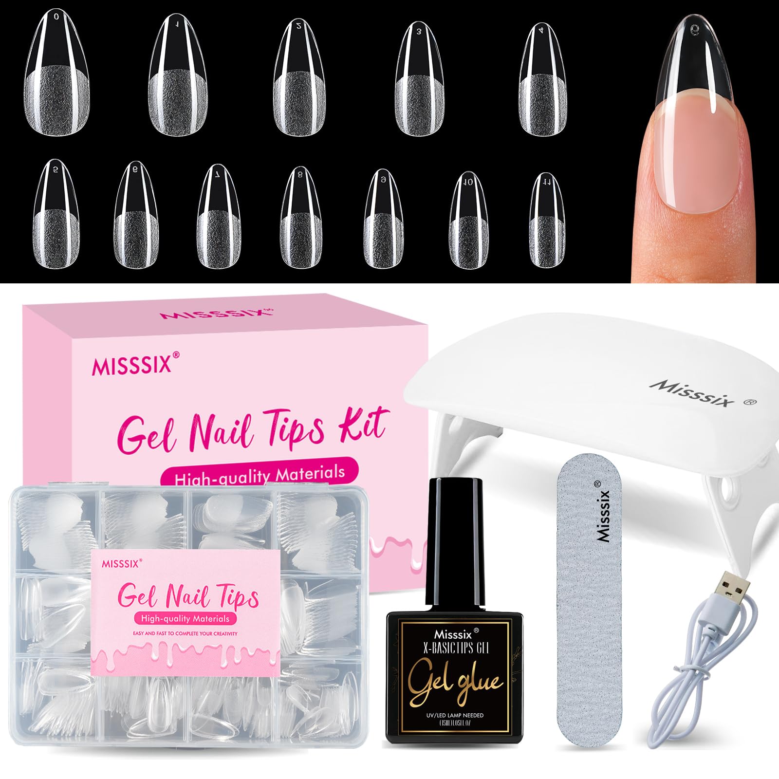 Misssix medium almond nail tips 216pcs showcase versatile extensions for a natural look.