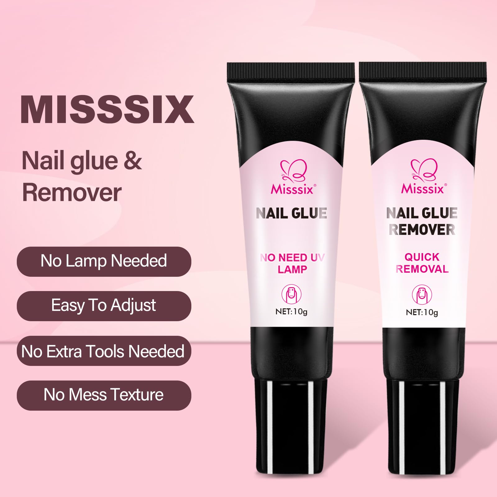 Misssix nail glue remover 10ml helps gentle removal without damage.